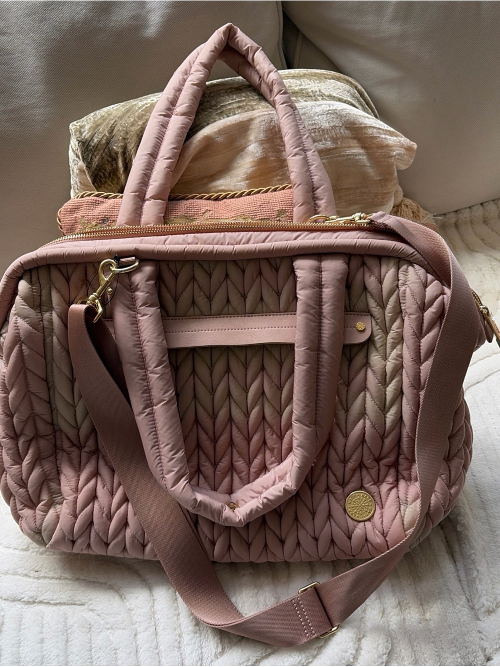 New! HAPP brand carryall diaper bag Paige Quilted dusty rose tan  Tote Bag